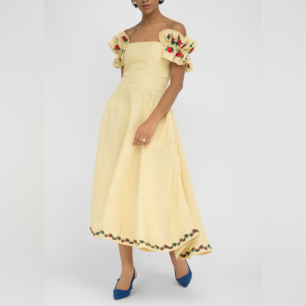 FANM MON ALANYA LINEN EMBROIDERED MIDI DRESS